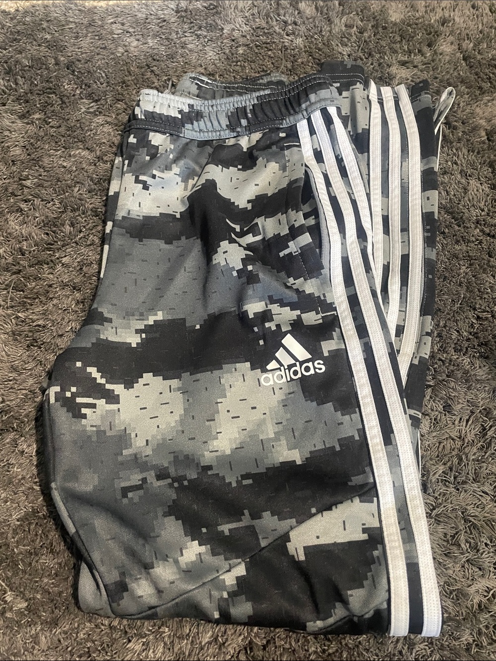 adidas Black & Gray Digital Camo Joggers with White Stripes
